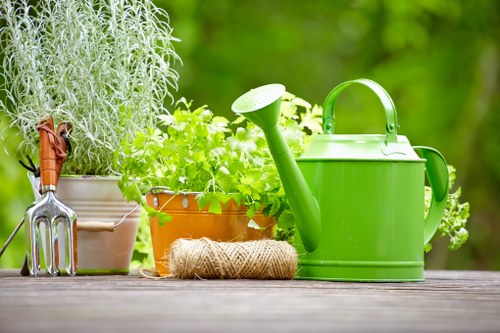 Professional landscapers enhancing curb appeal with strategic plant placement